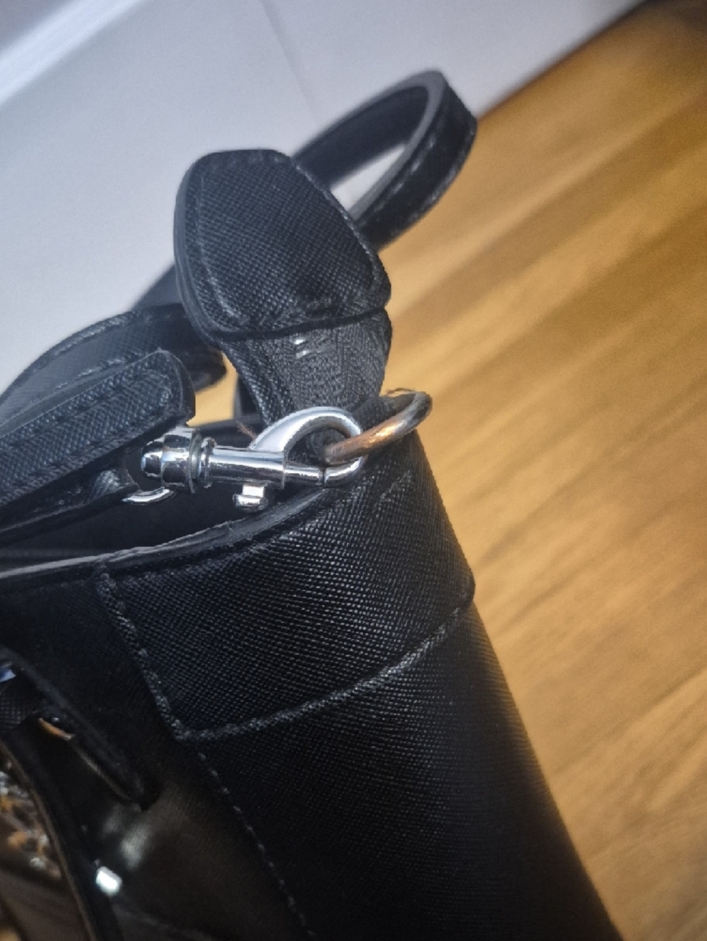 Guess Black Mini Crossbody Tote with Silver Charm - Picture 7 of 8